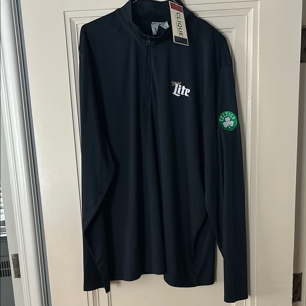 Miller Lite + Boston Celtics Dark Navy/Black Quarter-Zip Shirt with Logo